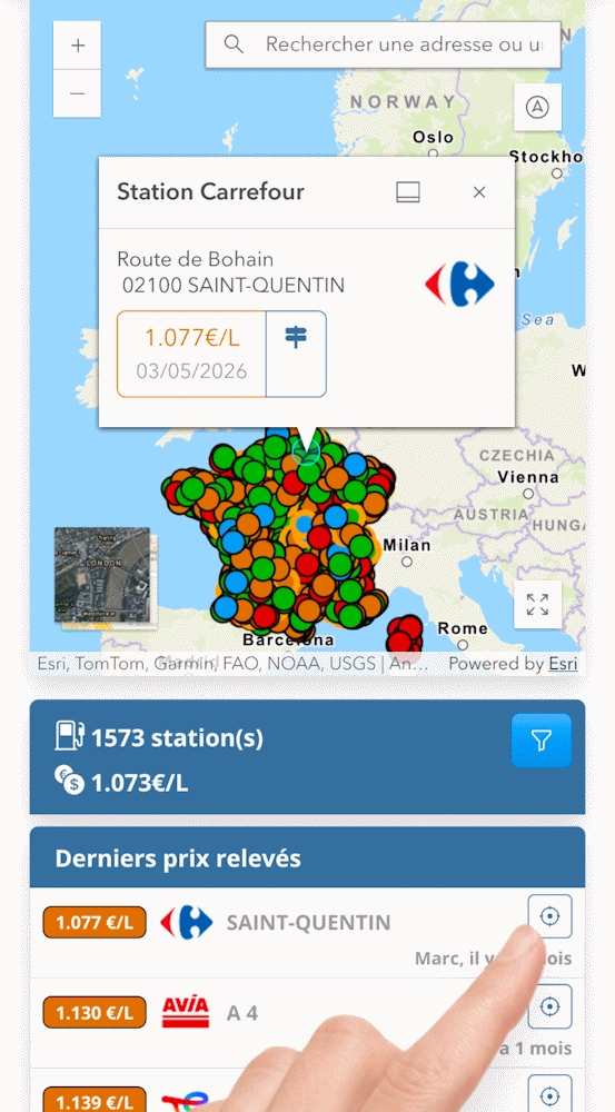 Centrer la carte sur une station